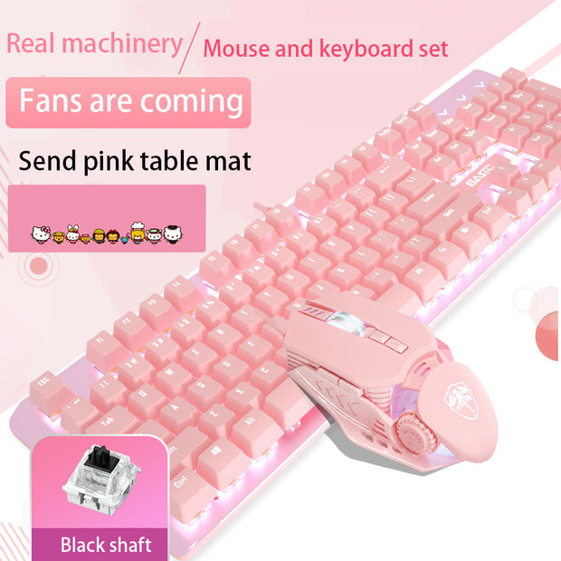 Pink Mechanical Keyboard And Mouse Set