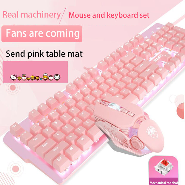 Pink Mechanical Keyboard And Mouse Set