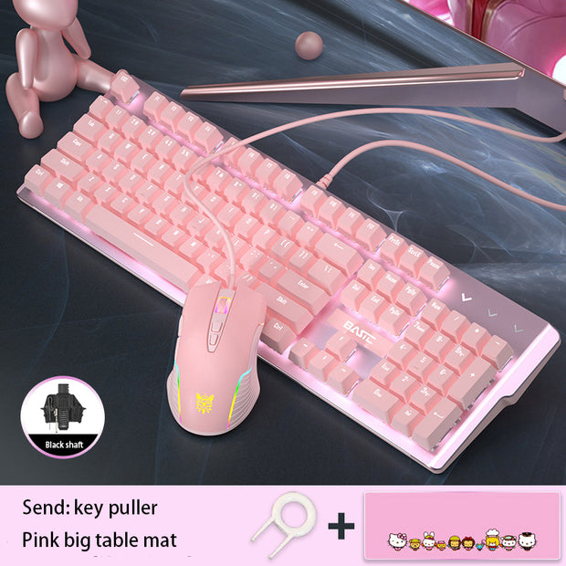 Pink Mechanical Keyboard And Mouse Set