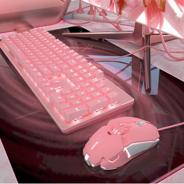 Pink Mechanical Keyboard And Mouse Set